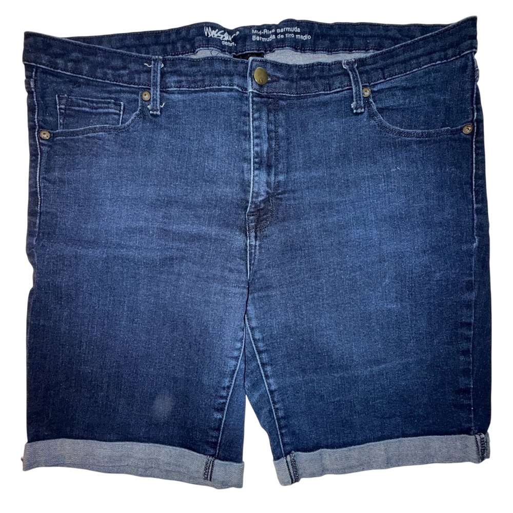 Mossimo Denim Womens Dark Wash Mid-Rise Bermuda Shorts Power Stretch Blue 18/34